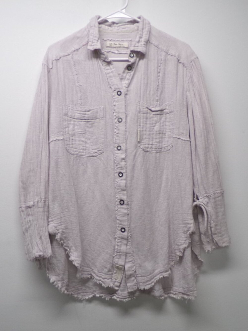 We the Free People Venice Oversized Linen Button Down Shirt Top Sz S Lilac Gray